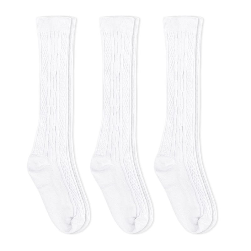 Jefferies Socks Girls 7-16 Classic Cable Knee High 3 Pair Pack, White, Medium - Image 1